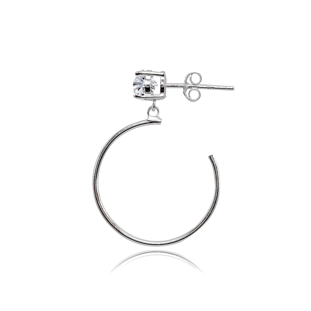 Sterling Silver 5mm Cubic Zirconia Dangling Half Hoop Stud Earrings-2