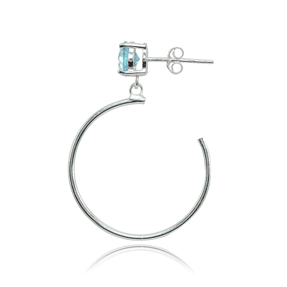 Sterling Silver 6mm Blue Topaz Dangling Half Hoop Stud Earrings-2
