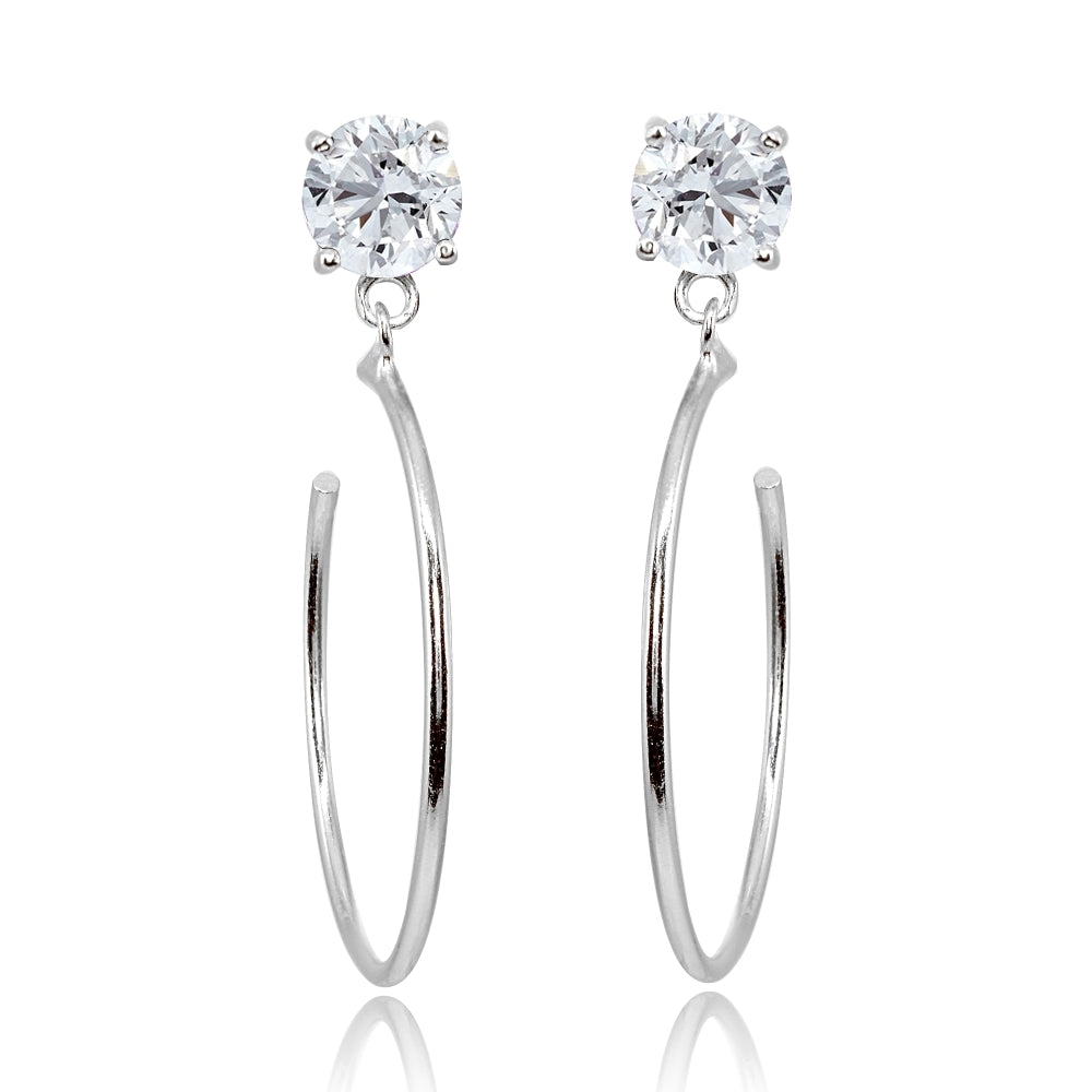 Sterling Silver 6mm Cubic Zirconia Dangling Half Hoop Stud Earrings