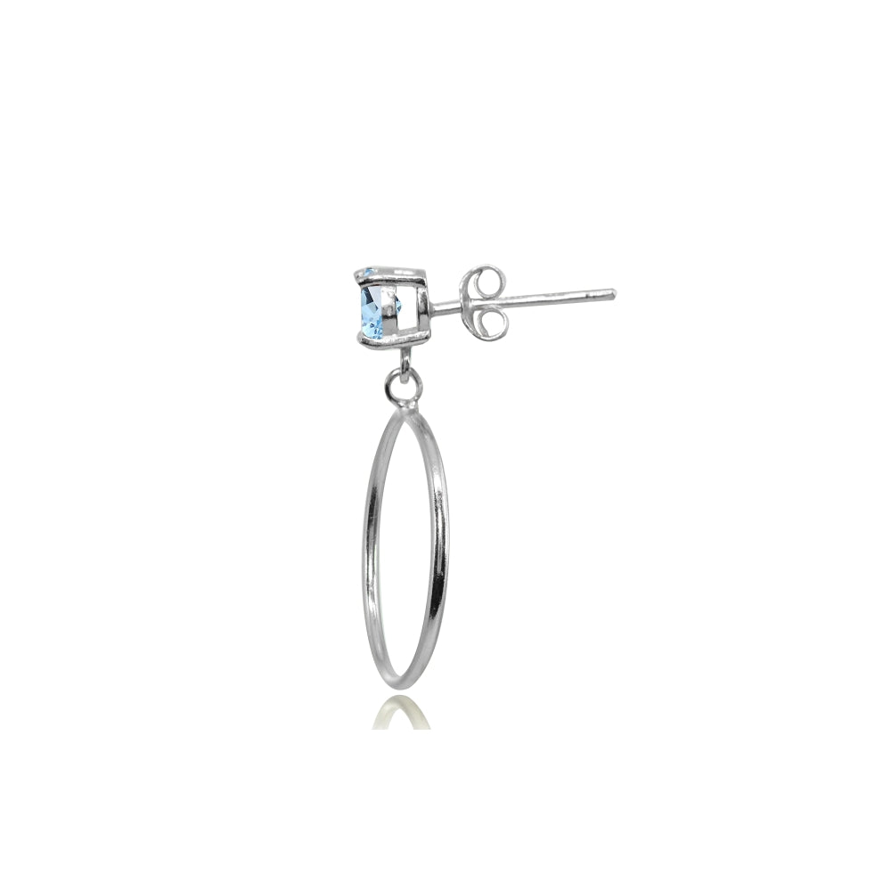 Sterling Silver 4mm Blue Topaz Dangling Round Hoop Stud Earrings-2