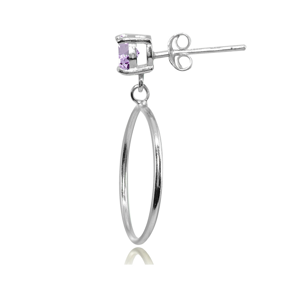 Sterling Silver 5mm Amethyst Dangling Round Hoop Stud Earrings-2