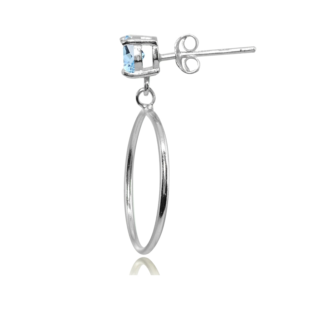 Sterling Silver 5mm Blue Topaz Dangling Round Hoop Stud Earrings-2