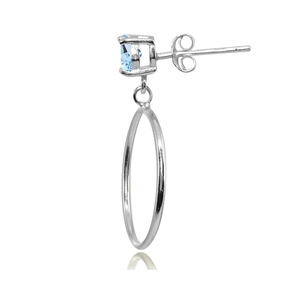Sterling Silver 5mm Blue Topaz Dangling Round Hoop Stud Earrings
