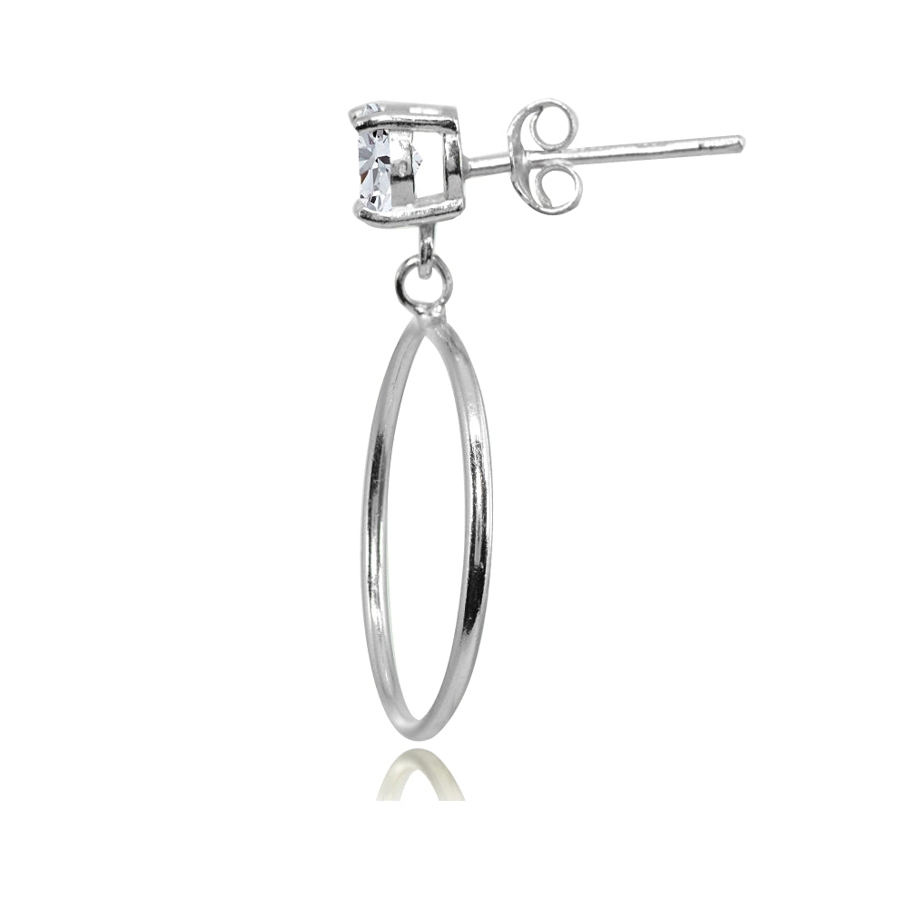 Sterling Silver 5mm Cubic Zirconia Dangling Round Hoop Stud Earrings-2