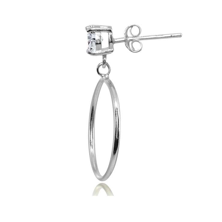 Sterling Silver 5mm Cubic Zirconia Dangling Round Hoop Stud Earrings
