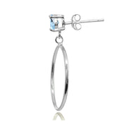 Sterling Silver 6mm Blue Topaz Dangling Round Hoop Stud Earrings