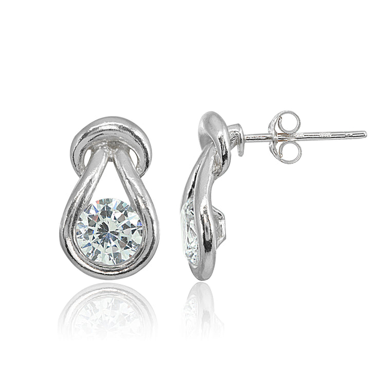 Sterling Silver Cubic Zirconia Round Polished Knot Stud Earrings