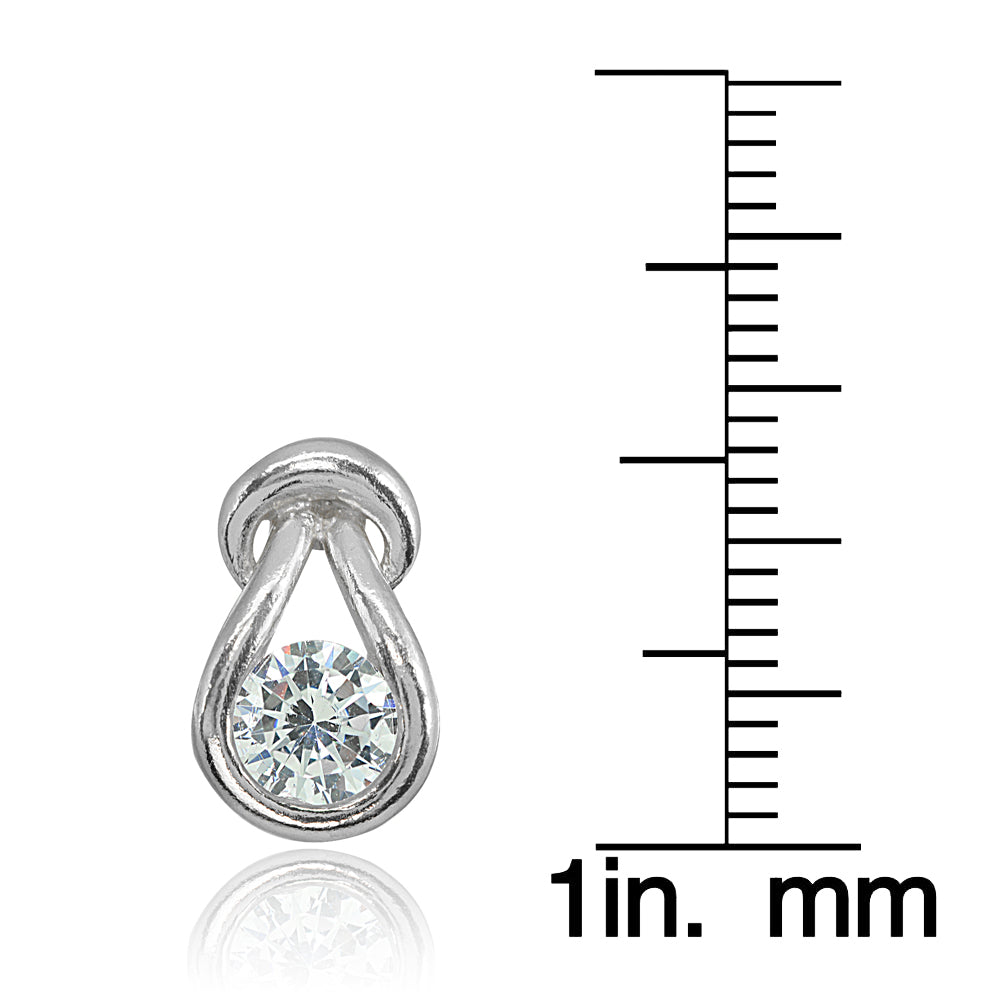 Sterling Silver Cubic Zirconia Round Polished Knot Stud Earrings-2
