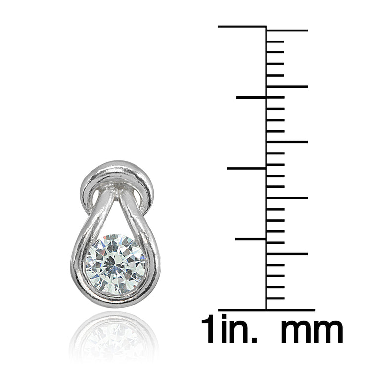 Sterling Silver Cubic Zirconia Round Polished Knot Stud Earrings