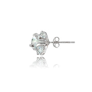 Sterling Silver Cubic Zirconia Round Cluster Graduated Three Stone Stud Earrings