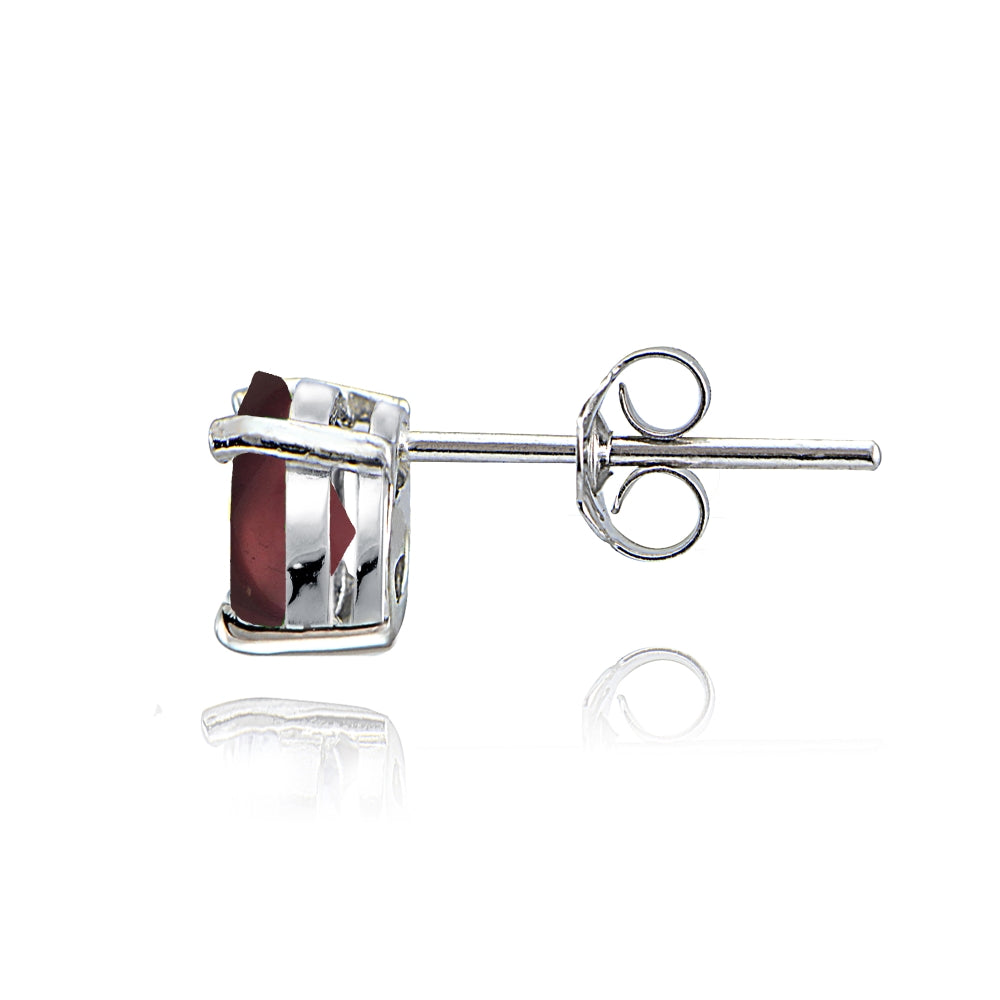 Sterling Silver Created Cabochon Garnet 8x6mm Oval Solitaire Stud Earrings-2