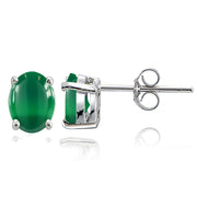 Sterling Silver Created Green Agate 8x6mm Oval Solitaire Stud Earrings
