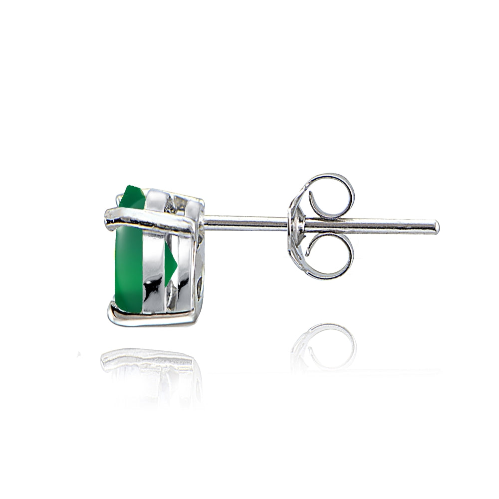 Sterling Silver Created Green Agate 8x6mm Oval Solitaire Stud Earrings-2
