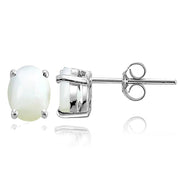 Sterling Silver Created Mother of Pearl 8x6mm Oval Solitaire Stud Earrings