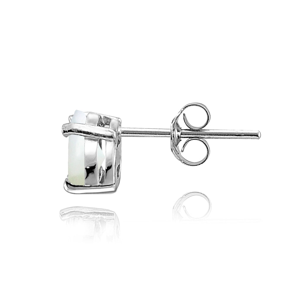 Sterling Silver Created Mother of Pearl 8x6mm Oval Solitaire Stud Earrings-2