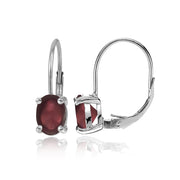 Sterling Silver Created Cabochon Garnet 8x6mm Oval Solitaire Leverback Earrings