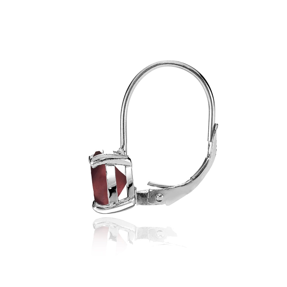 Sterling Silver Created Cabochon Garnet 8x6mm Oval Solitaire Leverback Earrings-2