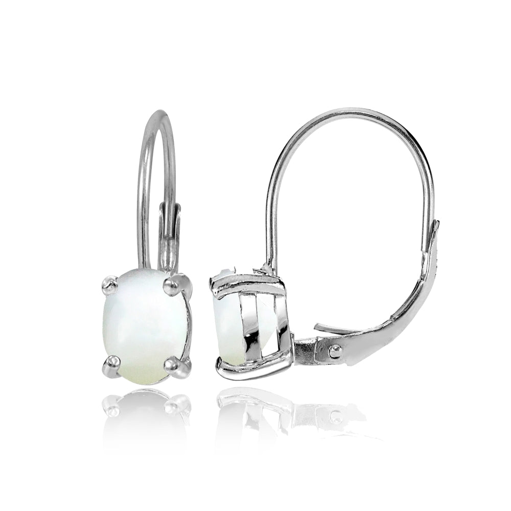 Sterling Silver Created Mother of Pearl 8x6mm Oval Solitaire Leverback Earrings