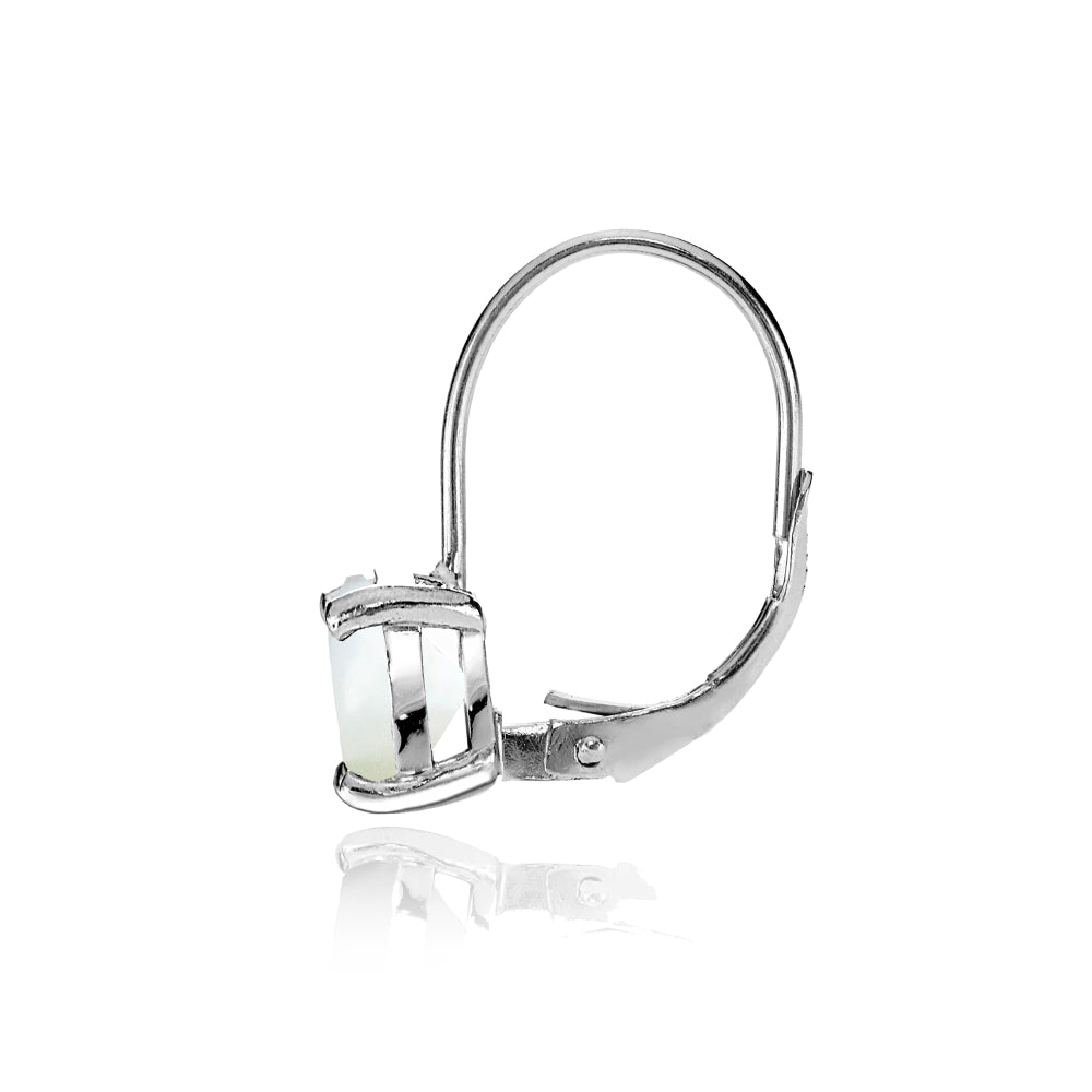 Sterling Silver Created Mother of Pearl 8x6mm Oval Solitaire Leverback Earrings-2