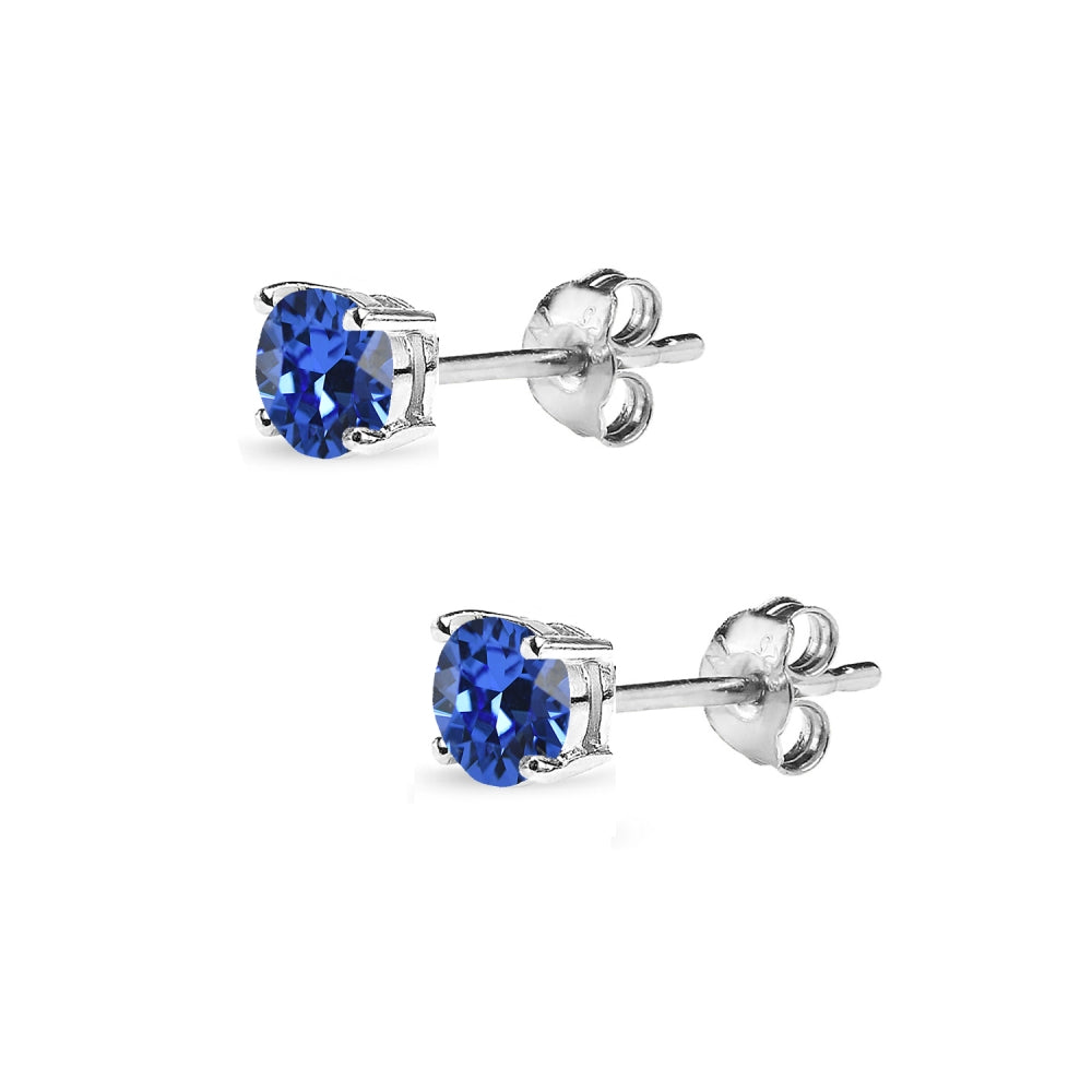 Sterling Silver 4mm Royal Blue Stud Earrings Made with Swarovski Crystals-2