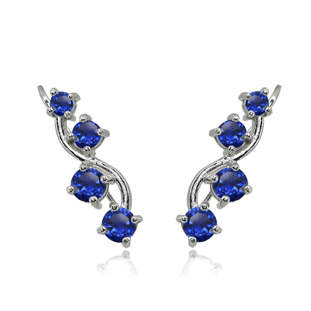 Sterling Silver Created Blue Sapphire Vine Climber Crawler Earrings