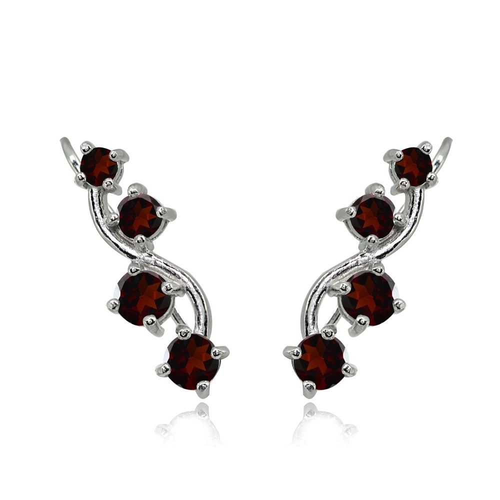 Sterling Silver Garnet Vine Climber Crawler Earrings