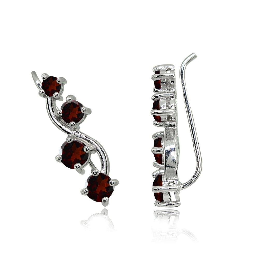 Sterling Silver Garnet Vine Climber Crawler Earrings-2
