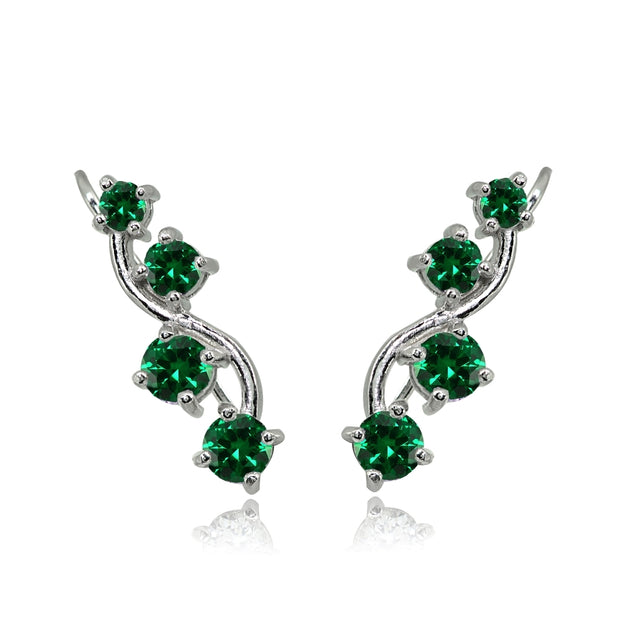 Sterling Silver Simulated Emerald Vine Climber Crawler Earrings