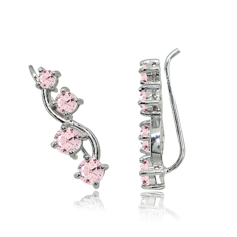 Sterling Silver Created Morganite Vine Climber Crawler Earrings