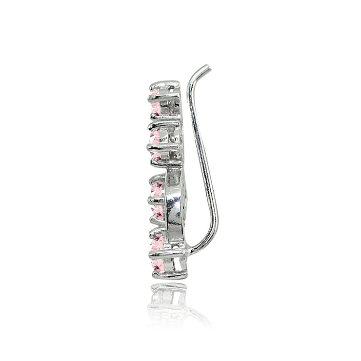 Sterling Silver Created Morganite Vine Climber Crawler Earrings