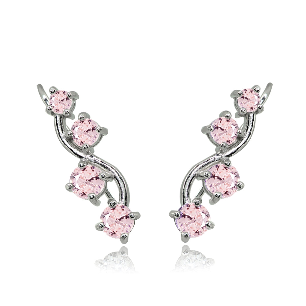 Sterling Silver Created Morganite Vine Climber Crawler Earrings-4