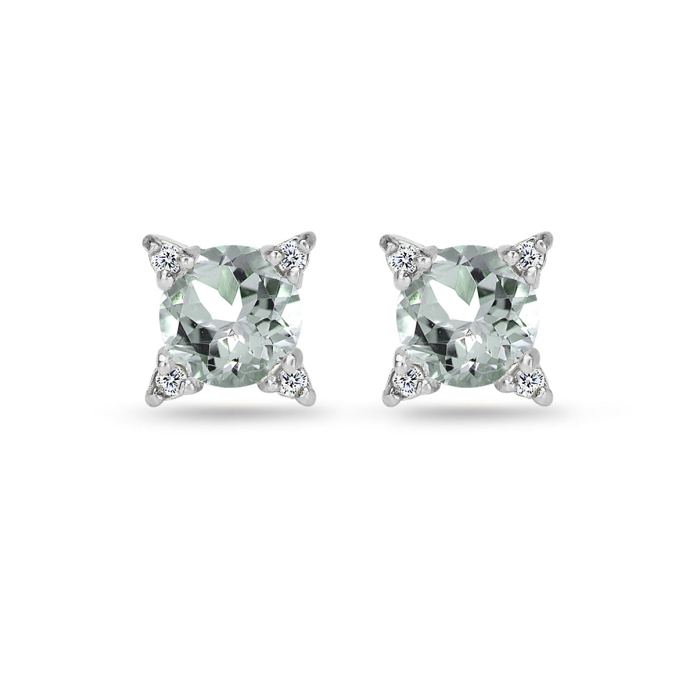 Sterling Silver Light Aquamarine & White Topaz Studded Solitaire Stud Earrings