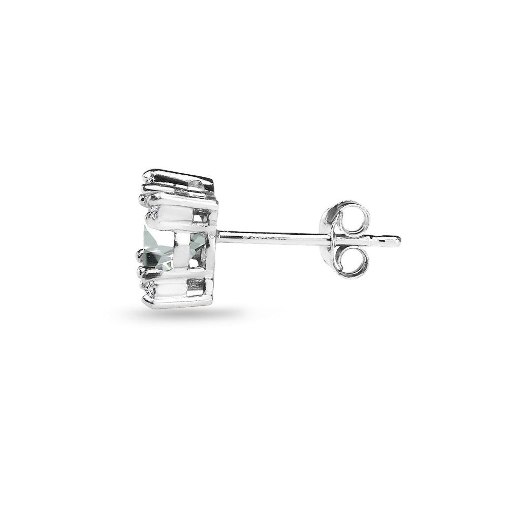 Sterling Silver Light Aquamarine & White Topaz Studded Solitaire Stud Earrings-3