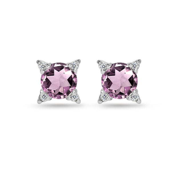 Sterling Silver Created Alexandrite & White Topaz Studded Solitaire Stud Earrings