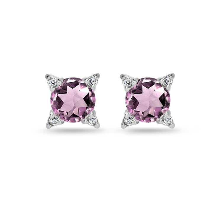 Sterling Silver Created Alexandrite & White Topaz Studded Solitaire Stud Earrings