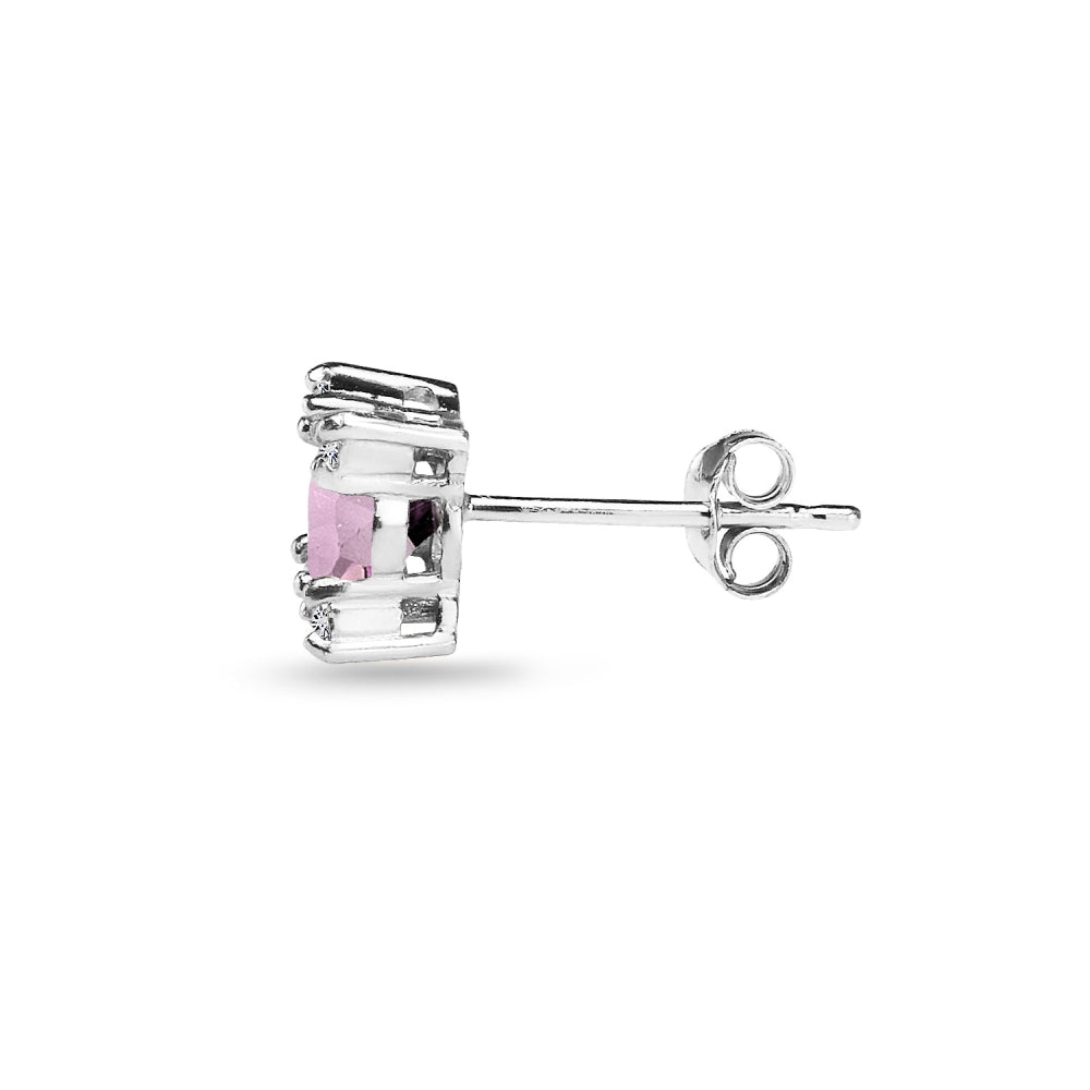 Sterling Silver Created Alexandrite & White Topaz Studded Solitaire Stud Earrings-3