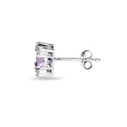 Sterling Silver Amethyst & White Topaz Studded Solitaire Stud Earrings