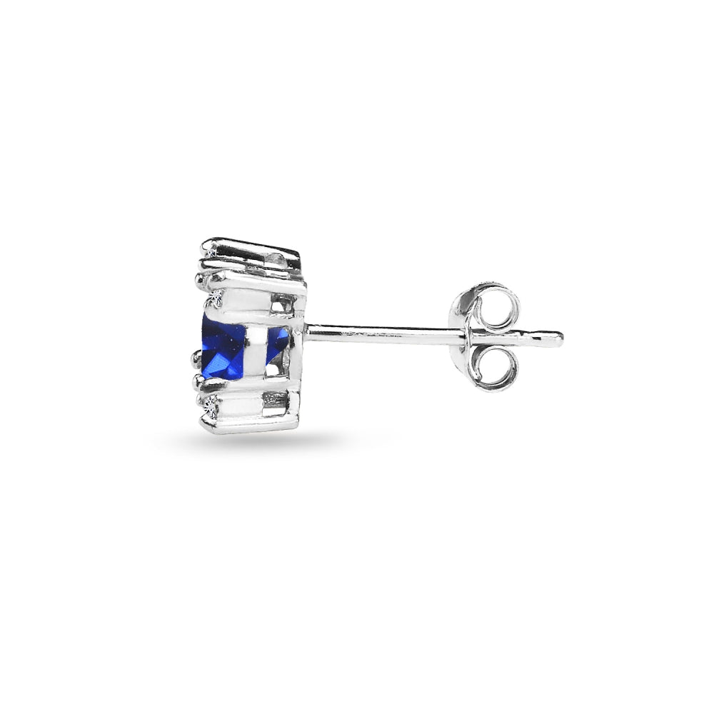 Sterling Silver Created Blue Sapphire & White Topaz Studded Solitaire Stud Earrings-3