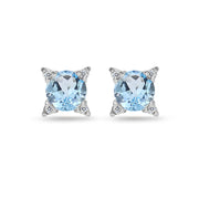 Sterling Silver Blue & White Topaz Studded Solitaire Stud Earrings