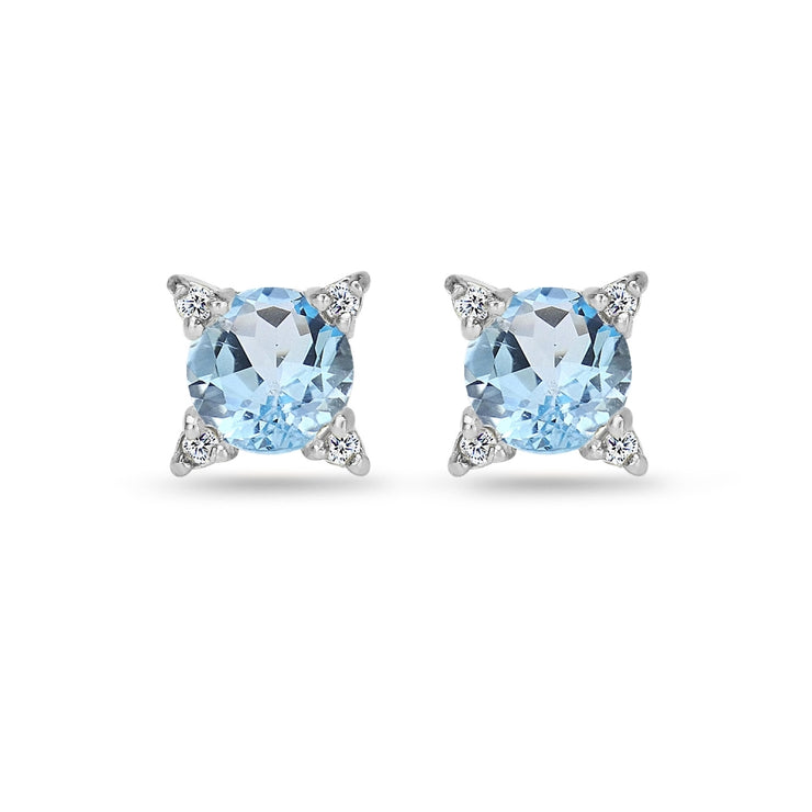 Sterling Silver Blue & White Topaz Studded Solitaire Stud Earrings