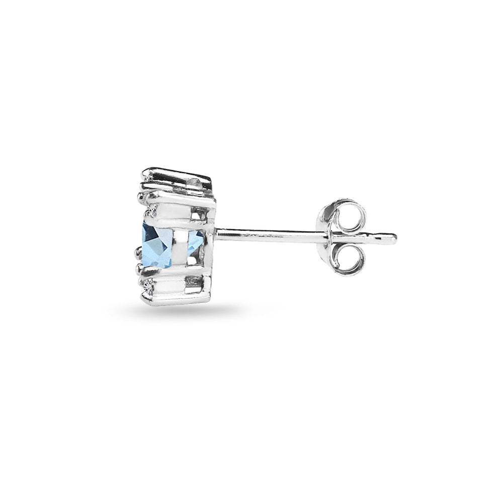 Sterling Silver Blue & White Topaz Studded Solitaire Stud Earrings-3