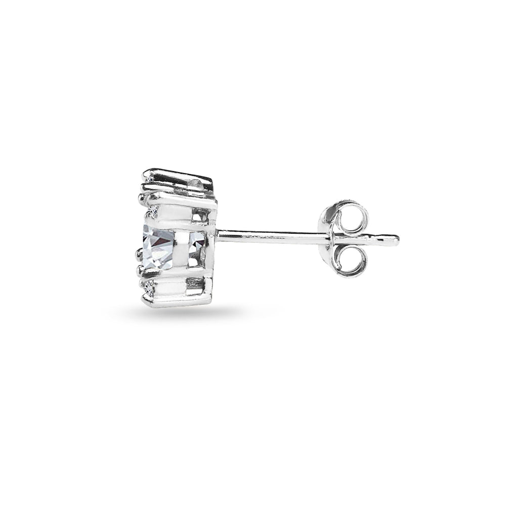 Sterling Silver Created White Sapphire Studded Solitaire Stud Earrings-3