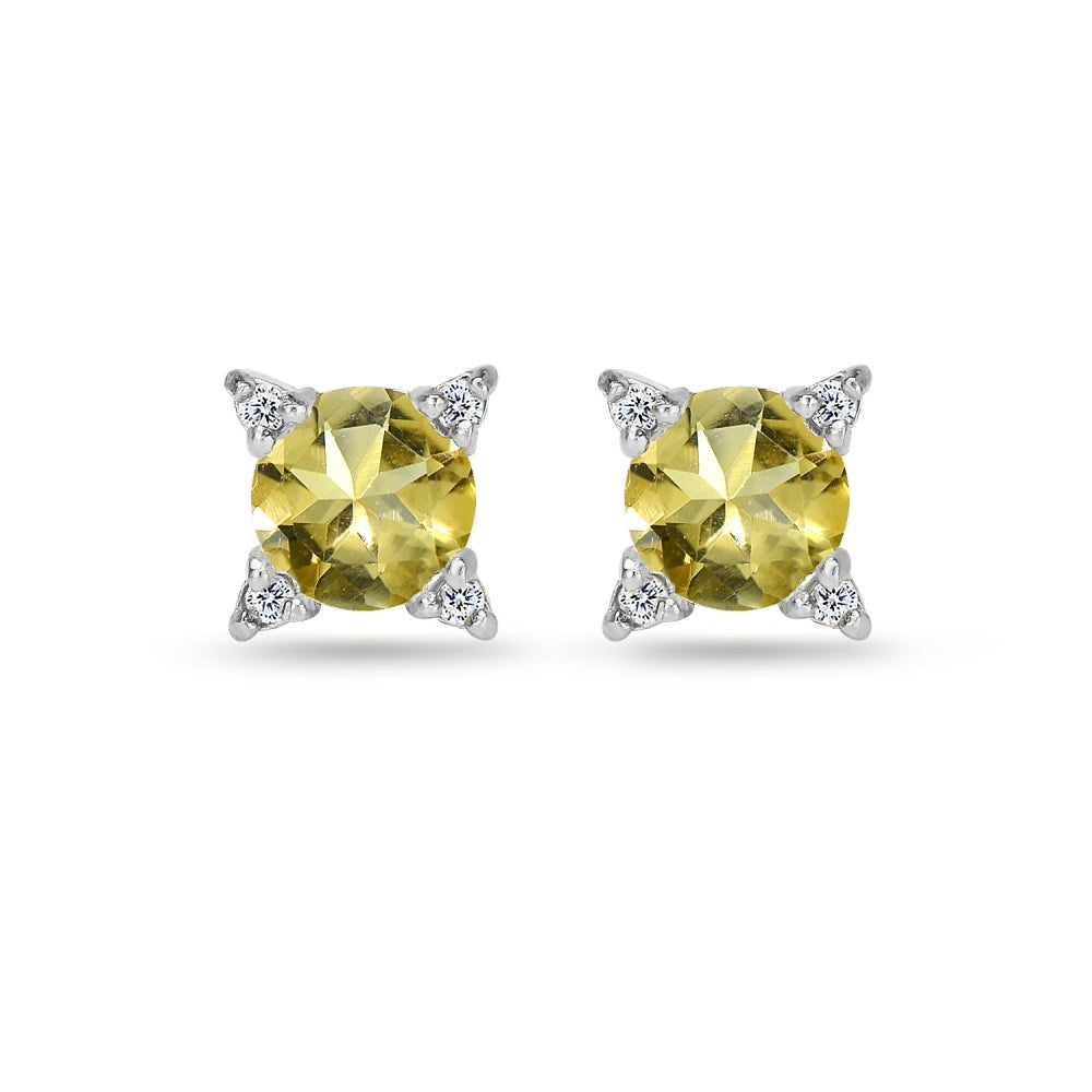 Sterling Silver Citrine & White Topaz Studded Solitaire Stud Earrings