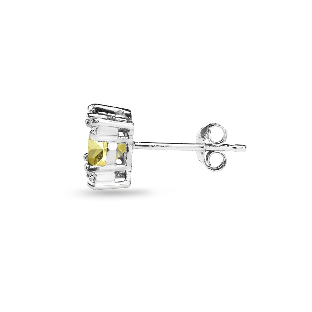 Sterling Silver Citrine & White Topaz Studded Solitaire Stud Earrings-3