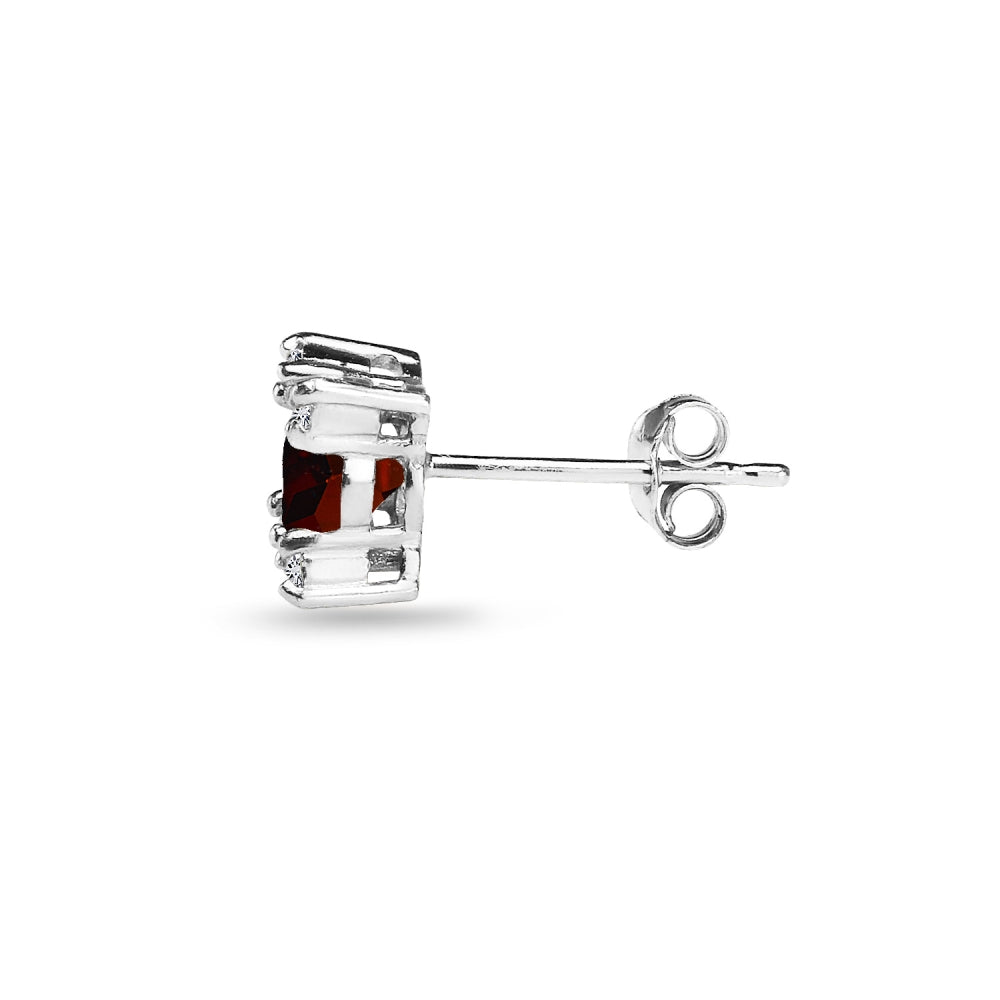 Sterling Silver Garnet & White Topaz Studded Solitaire Stud Earrings-3
