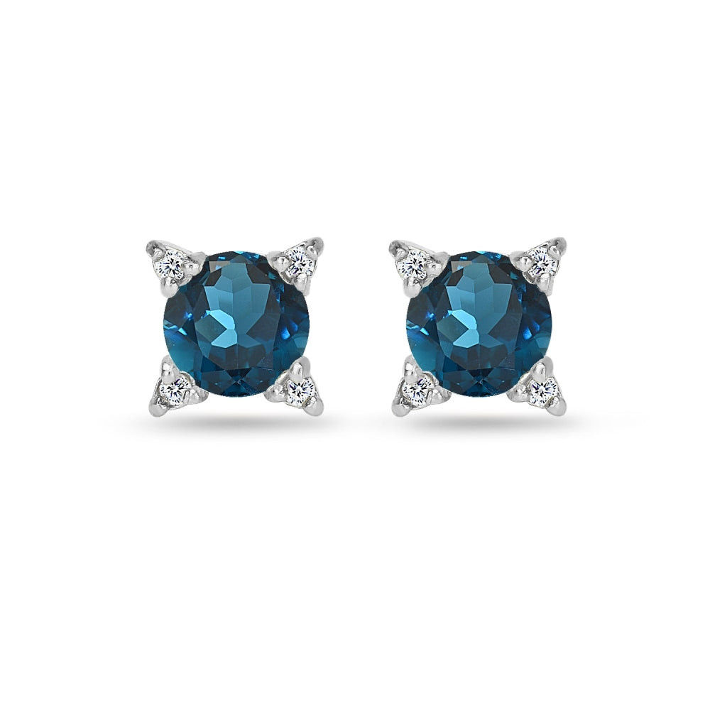 Sterling Silver London Blue & White Topaz Studded Solitaire Stud Earrings