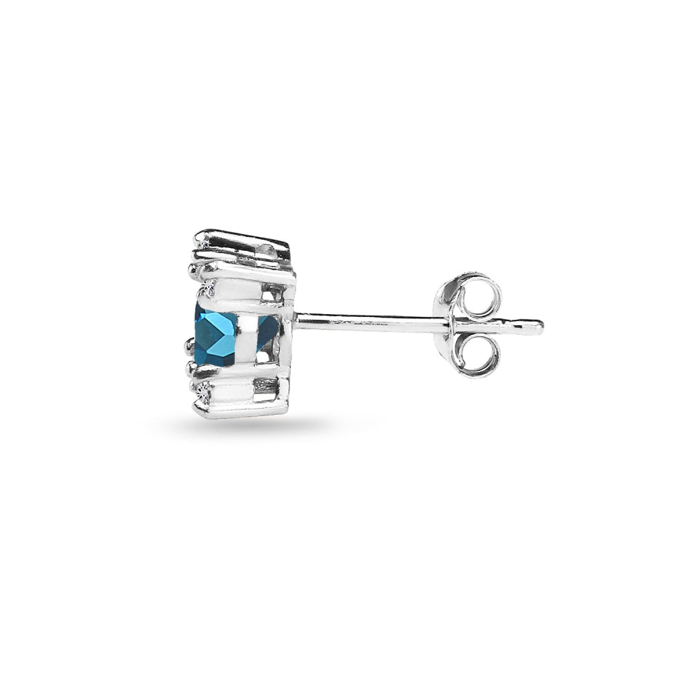 Sterling Silver London Blue & White Topaz Studded Solitaire Stud Earrings-3