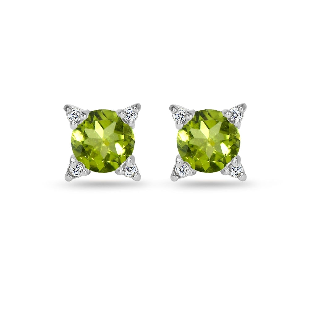 Sterling Silver Peridot & White Topaz Studded Solitaire Stud Earrings