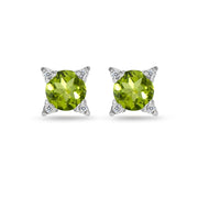 Sterling Silver Peridot & White Topaz Studded Solitaire Stud Earrings