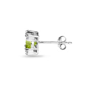 Sterling Silver Peridot & White Topaz Studded Solitaire Stud Earrings